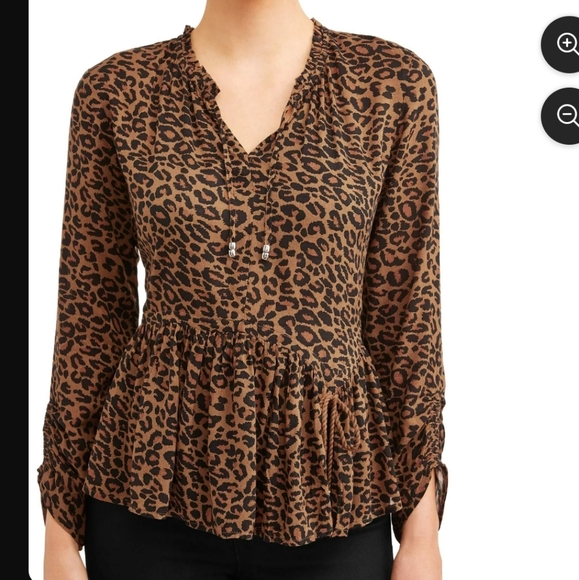 Time and Tru Peasant Top Leopard Print Long Sleeve Round Neck Tassels Size Large - Picture 12 of 12